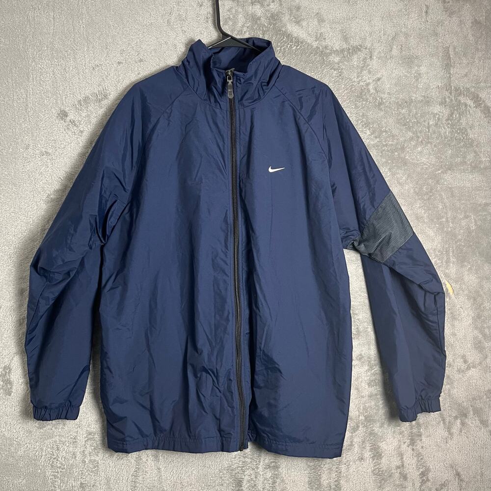 Vintage Nike Swoosh Windbreaker Jacket Mesh Logo Y2K Streetwear Large Navy‎ Blue